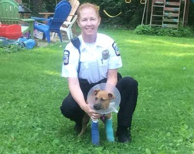 columbus police officer saves puppy from trash can
